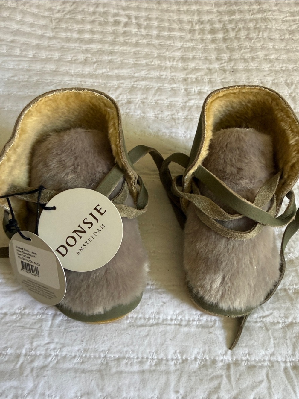 Donsje Kids Olive Green Fur-Front Slippers